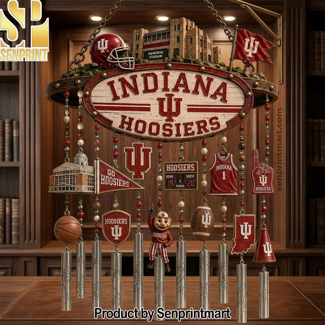 Indiana Hoosiers NCAA Memorial Stadium Premium Rustic Garden Wind Chime