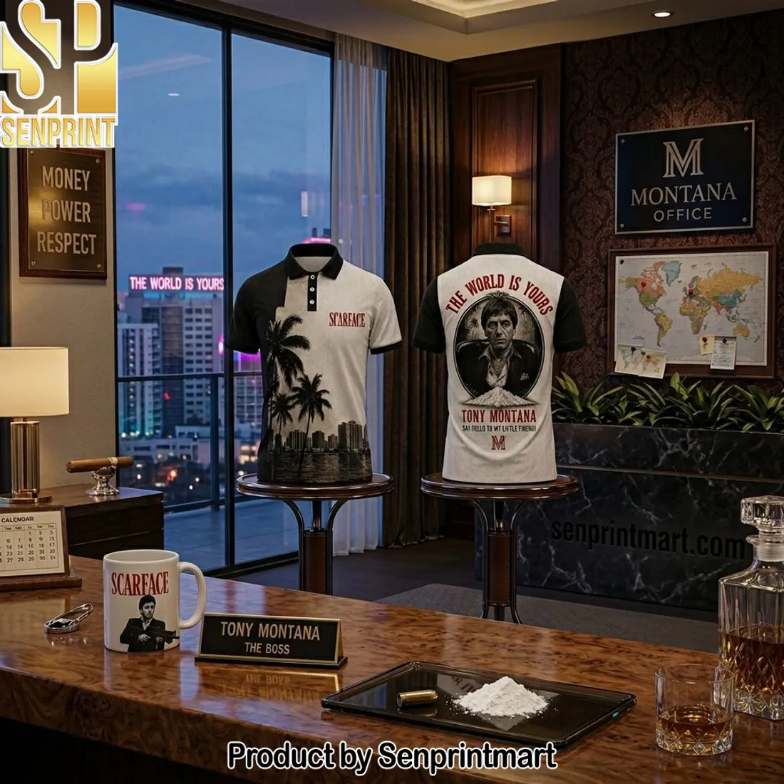 Scarface Tony Montana The World Is Yours Graphic Polo Shirt
