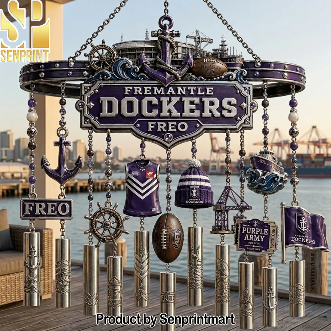 Fremantle Dockers AFL Purple Army Premium Outdoor Metal Wind Chime