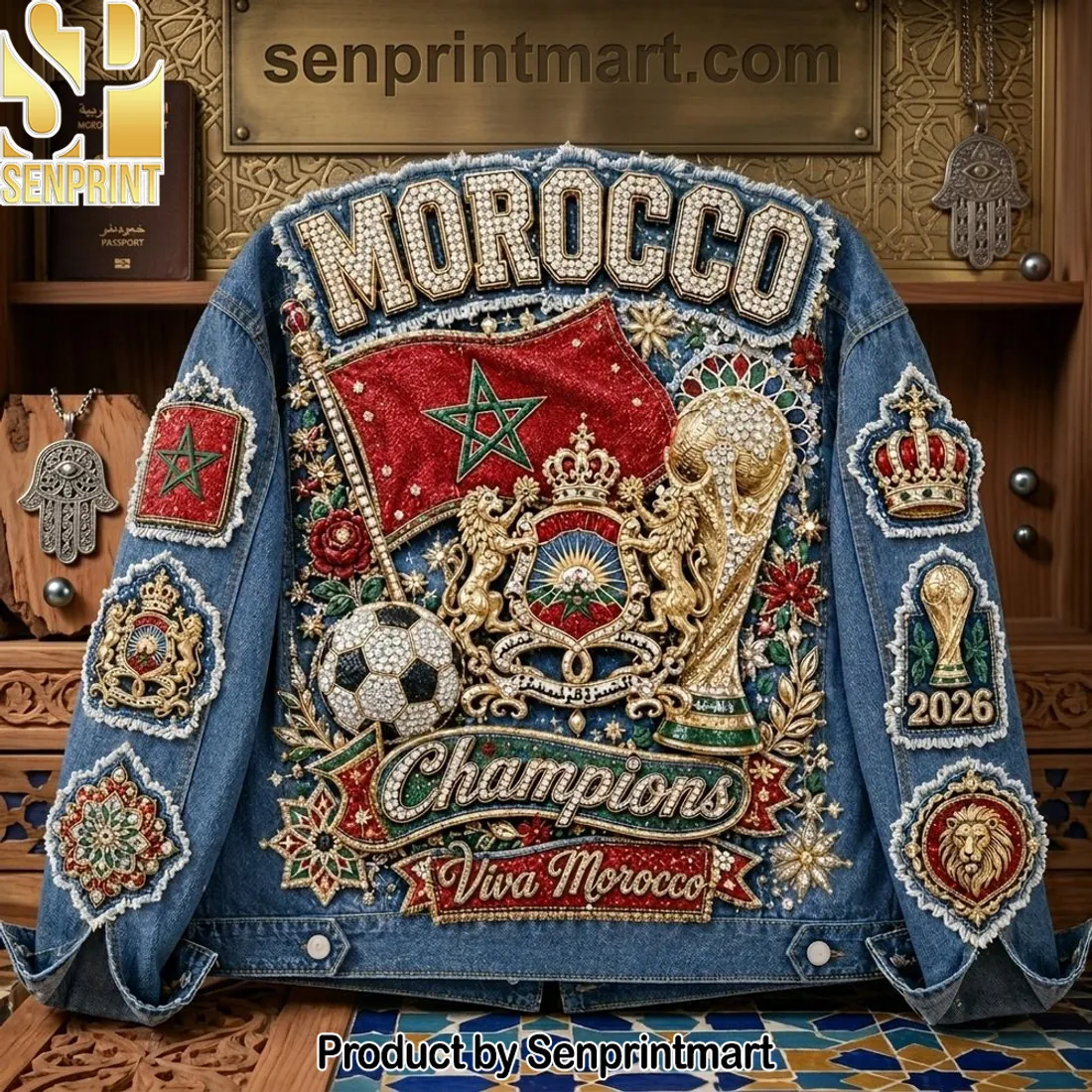 Morocco Champions Viva Morocco Luxury Beaded Denim Jacket