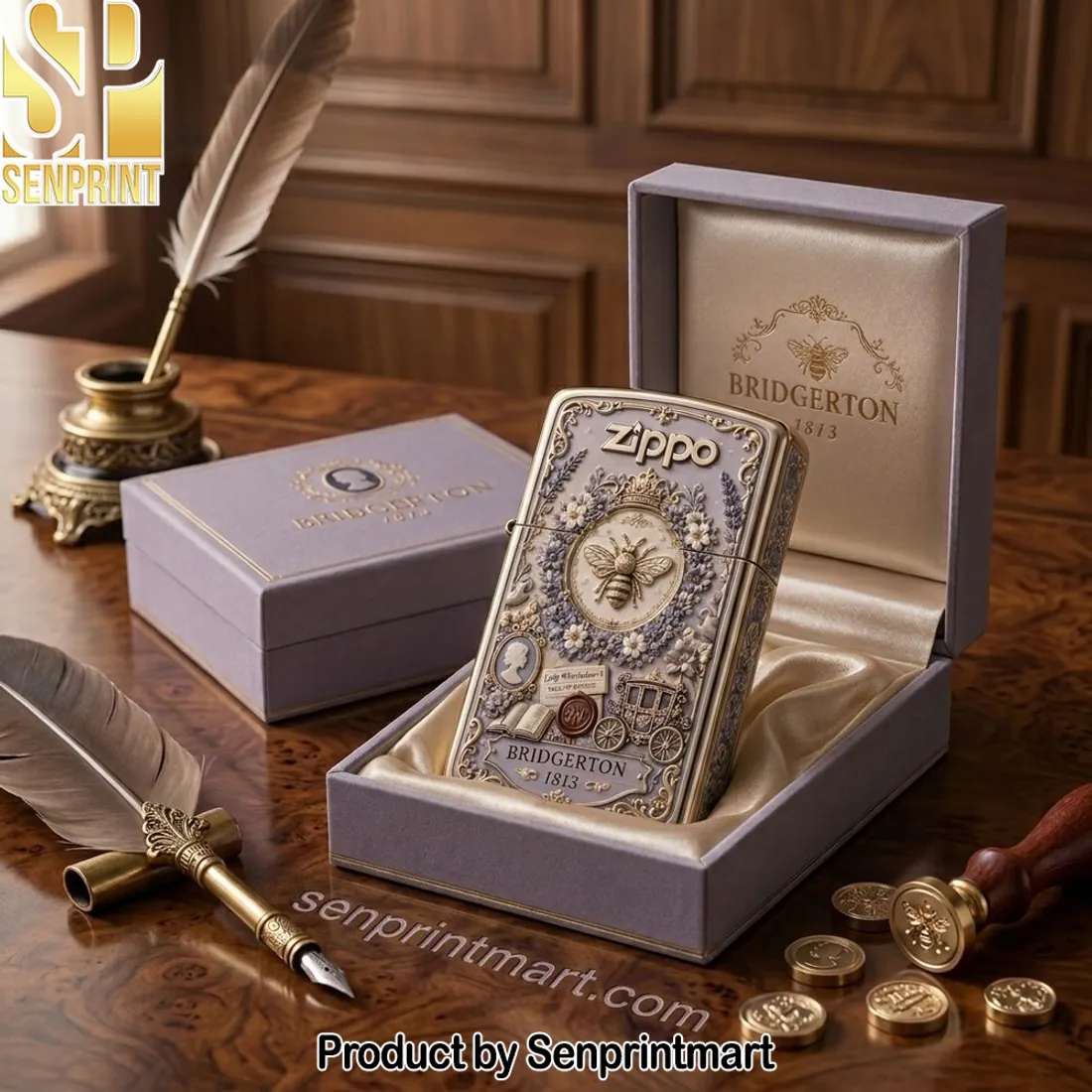 Bridgerton 1813 Bee Premium 3D Embossed Collectible Zippo Lighter