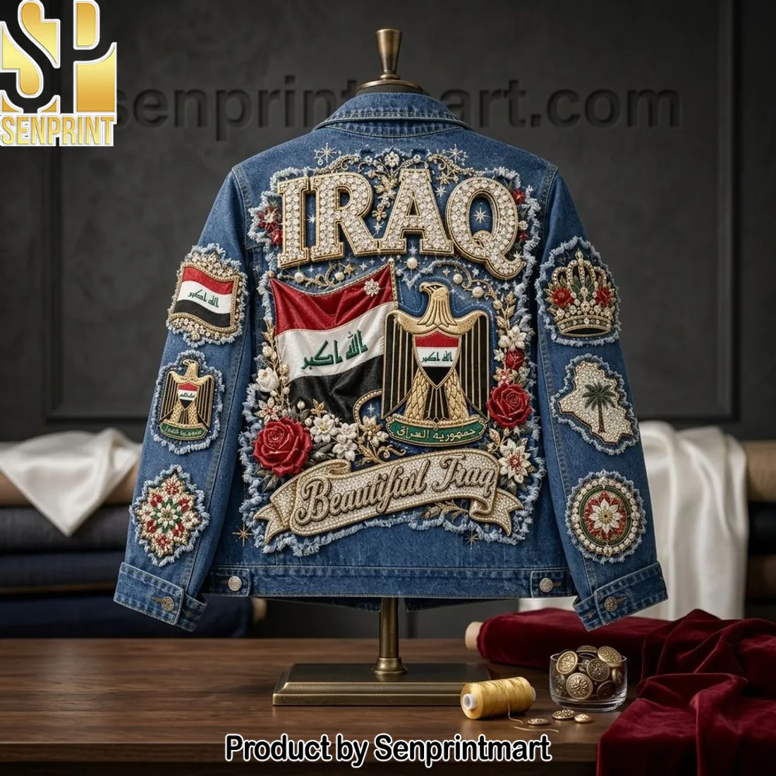 Beautiful Iraq Pearl Embellished Luxury Embroidered Denim Jacket
