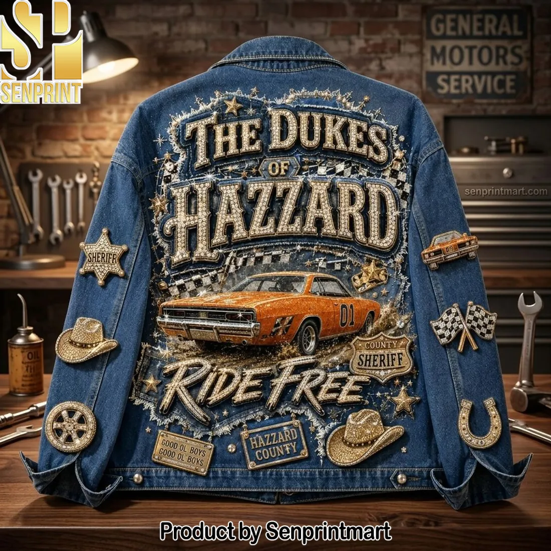 The Dukes of Hazzard General Lee Ride Free Premium Denim Jacket