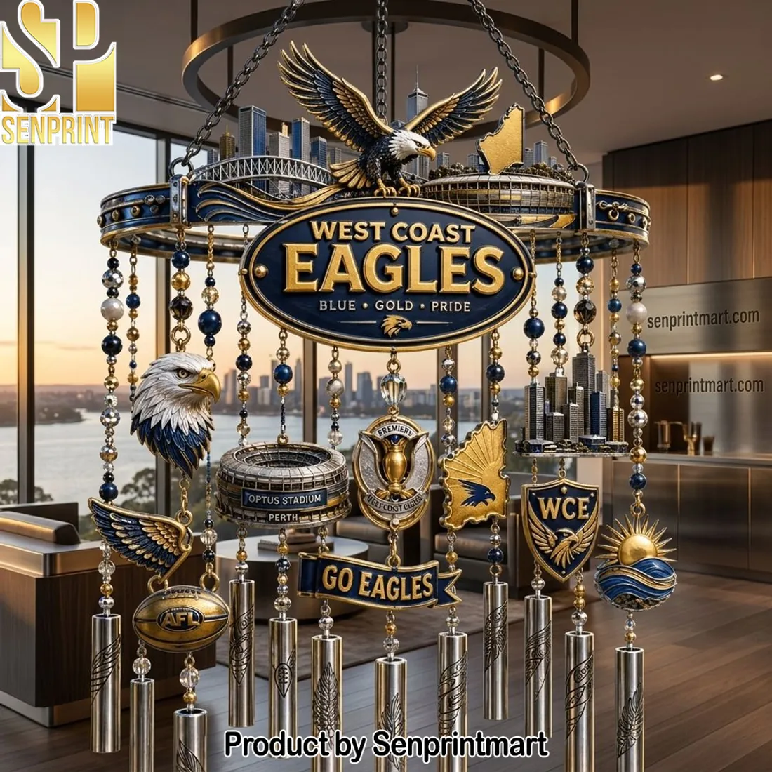 West Coast Eagles Blue Gold Pride Premium Metal Wind Chime