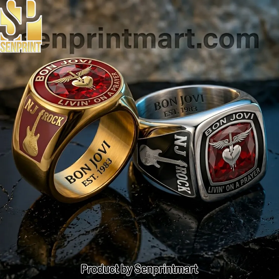 Bon Jovi Livin’ On A Prayer Est 1983 NJ Rock Engraved Ring