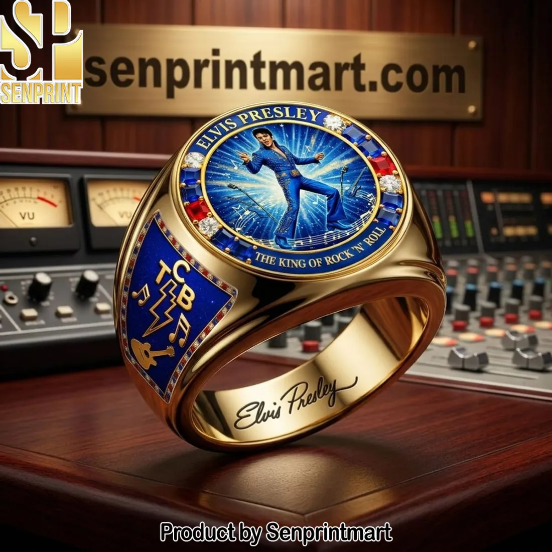 Elvis Presley The King of Rock ‘N’ Roll Gold Commemorative TCB Ring