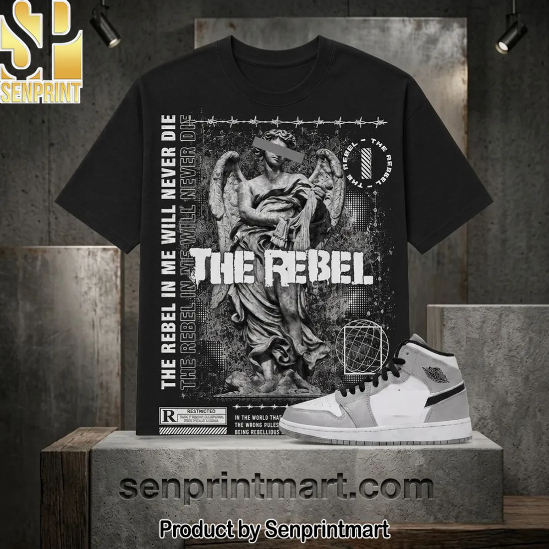 The Rebel Angel Graphic Streetwear to Match AJ1 Light Smoke Grey T-Shirt