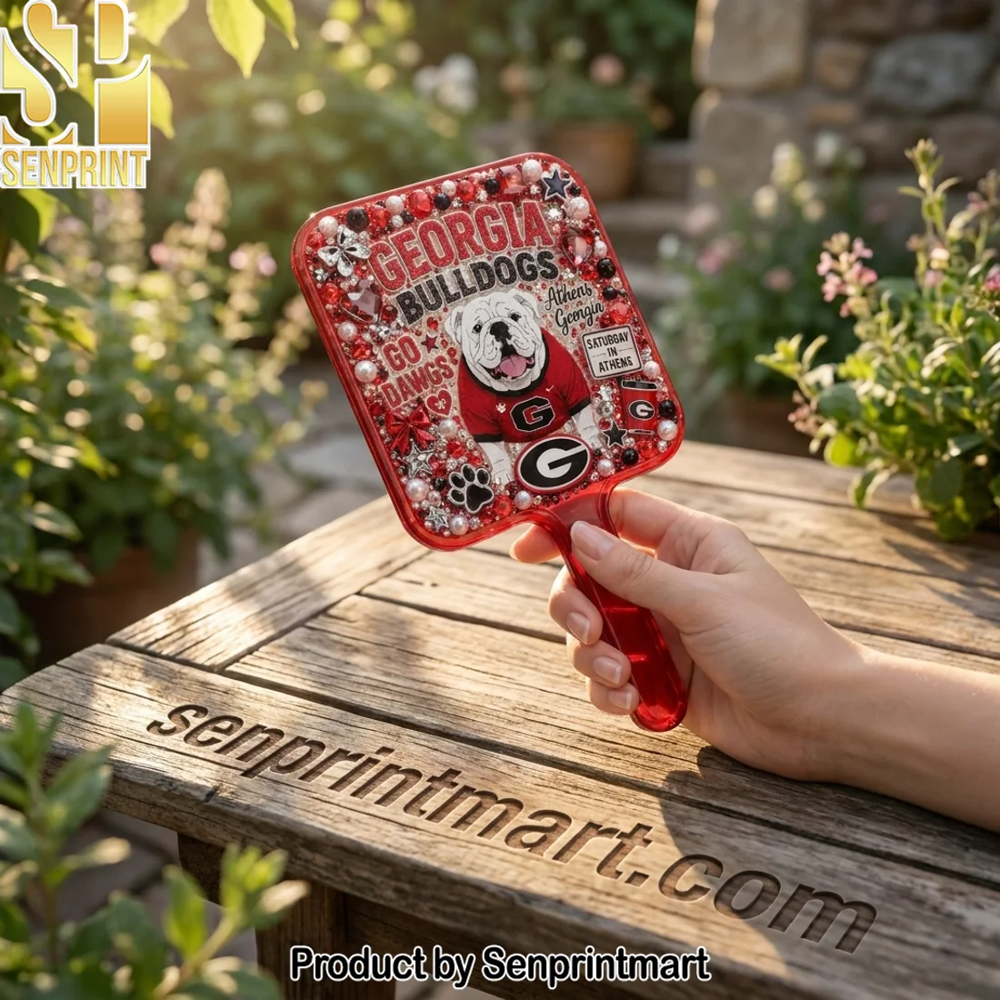 Georgia Bulldogs UGA Go Dawgs Bling Rhinestone Pearl Glam Handheld Mirror Georgia Bulldogs UGA Go Dawgs Bling Rhinestone Pearl Glam Handheld Mirror