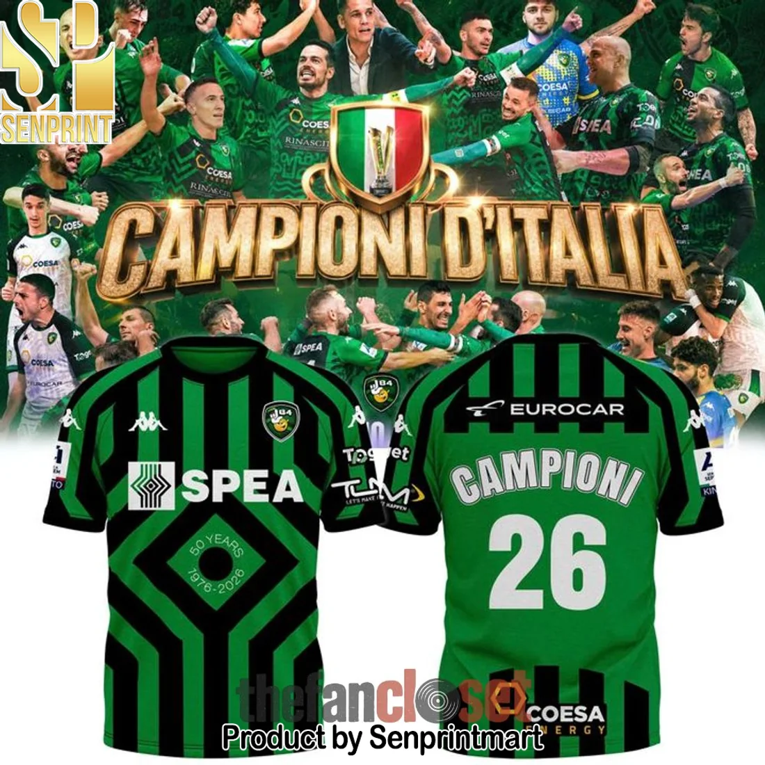 L84 Torino Futsal Champions of Italy 2025-2026 50th Anniversary Limited Edition Green and Black Striped Jersey L84 Torino Futsal Champions of Italy 2025-2026 50th Anniversary Limited Edition Green and Black Striped Jersey