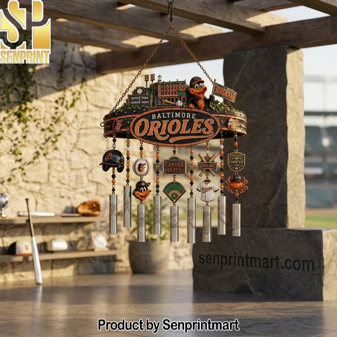 Baltimore Orioles MLB Premium 3D Garden Outdoor Wind Chime