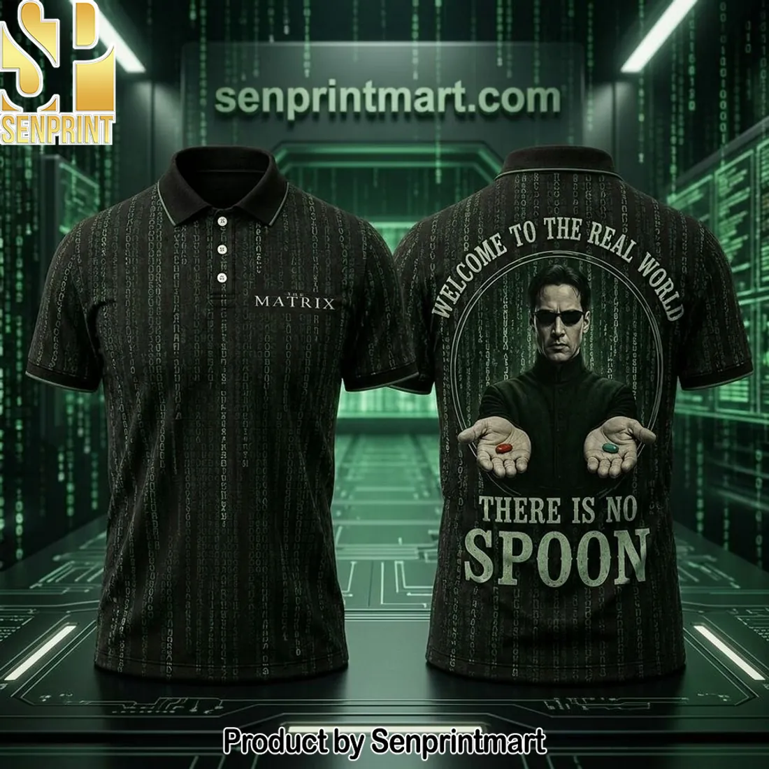 The Matrix Neo There Is No Spoon Sci-Fi Graphic 3D Polo Shirt