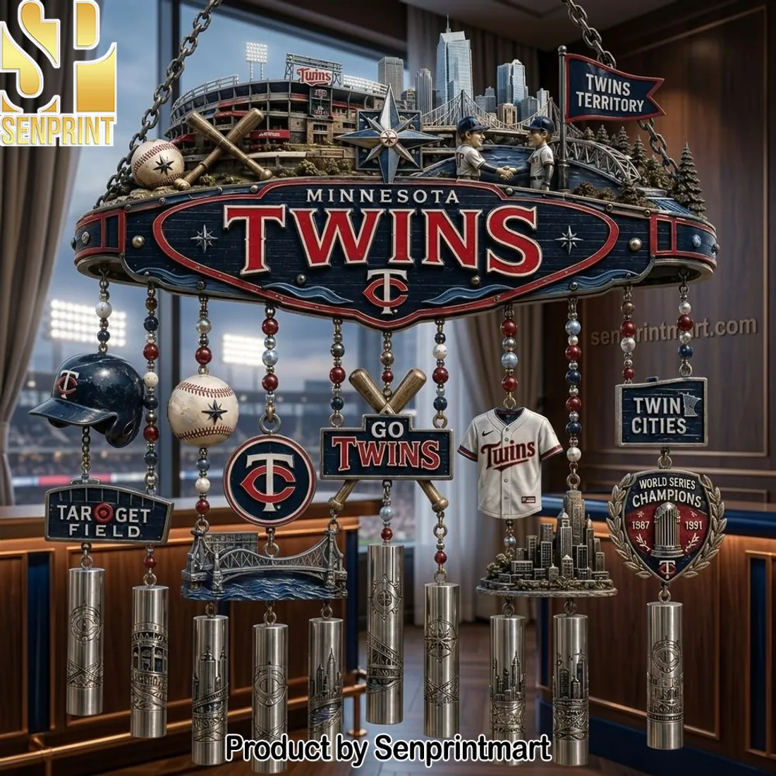 Minnesota Twins World Series Champions Commemorative 3D Metal Wind Chime