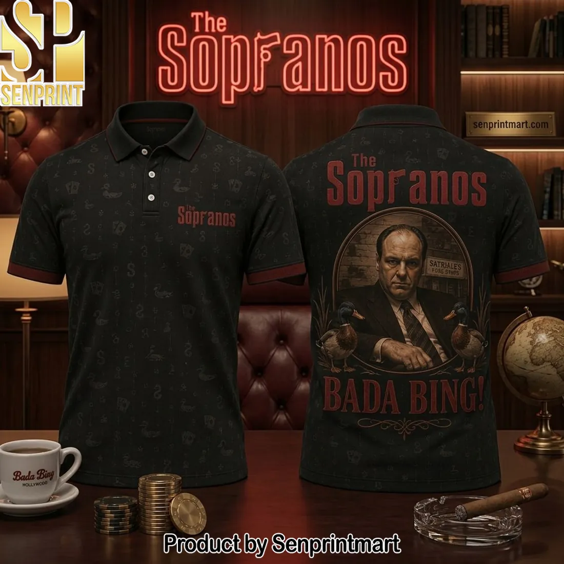 The Sopranos Tony Soprano Bada Bing Premium 3D All-Over Print Polo Shirt