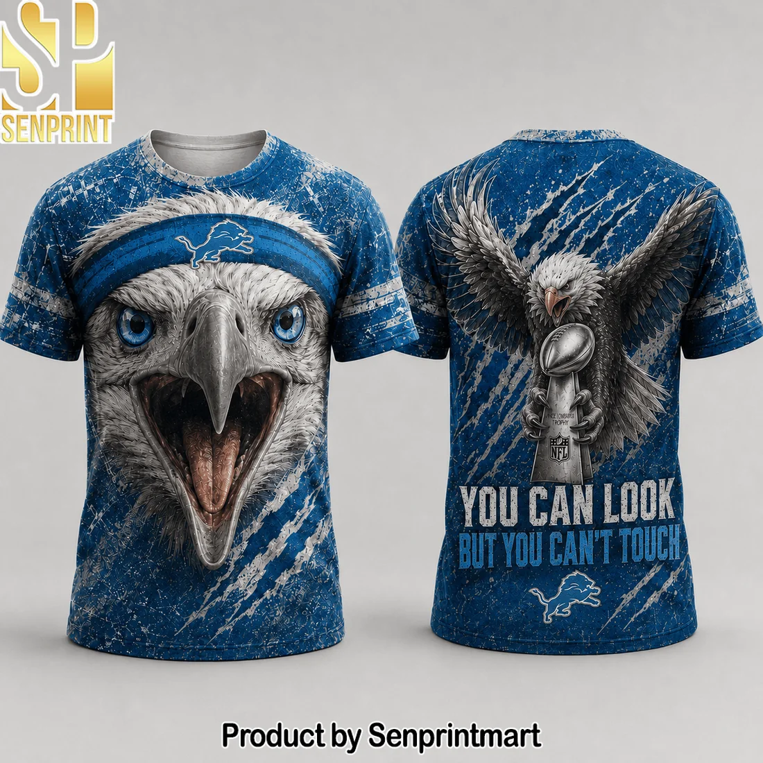 Detroit Lions NFL Aggressive Eagle Championship Trophy You Can Look But You Can’t Touch Blue 3D Graphic T-Shirt Detroit Lions NFL Aggressive Eagle Championship Trophy You Can Look But You Can’t Touch Blue 3D Graphic T-Shirt