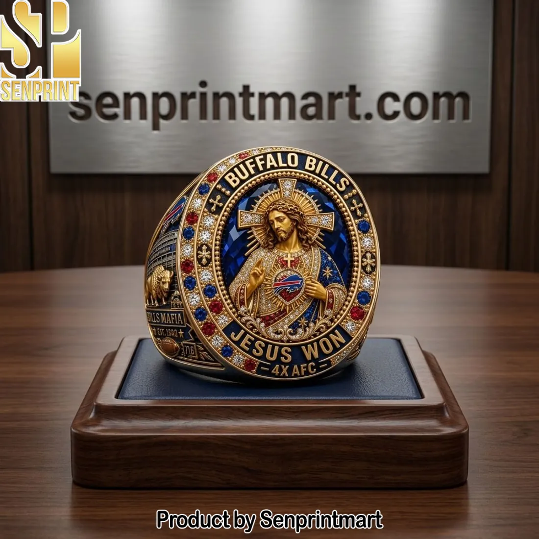 Buffalo Bills Jesus Won Commemorative Gold Plated Championship Ring