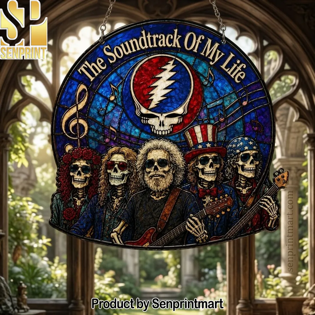 Grateful Dead The Soundtrack Of My Life Vintage Stained Glass Style Suncatcher