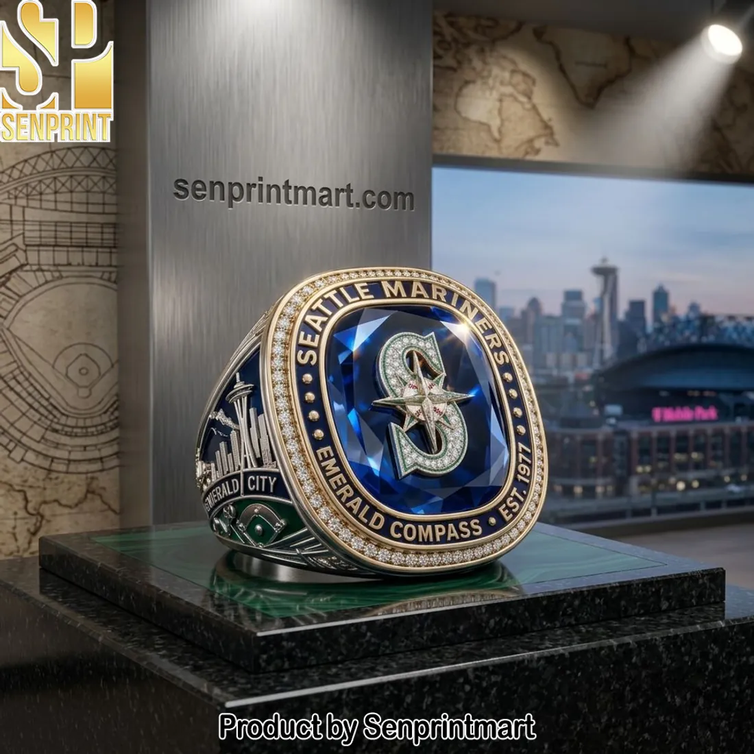Seattle Mariners Est 1977 Emerald Compass Commemorative Championship Ring