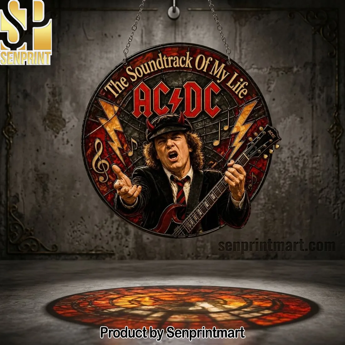 AC DC The Soundtrack Of My Life Angus Young Stained Glass Suncatcher