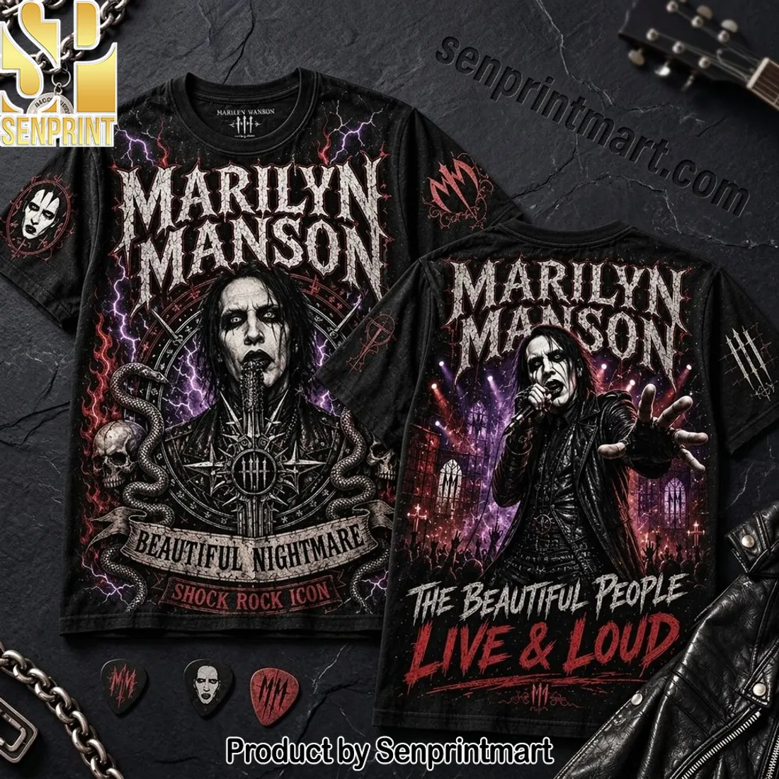 Marilyn Manson Beautiful Nightmare Shock Rock Icon Vintage Graphic T-Shirt