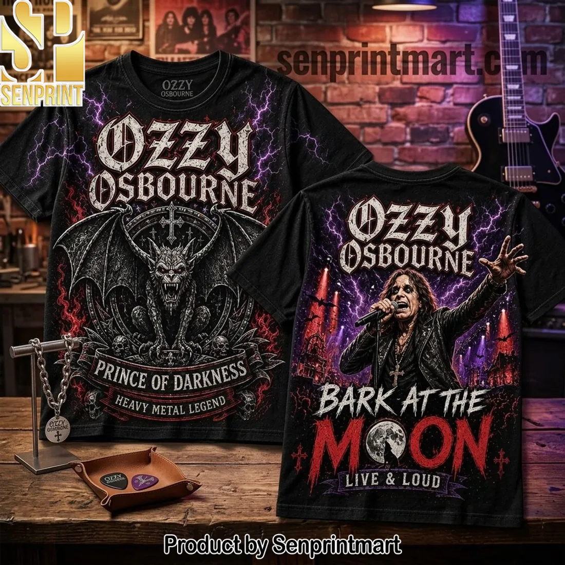 Ozzy Osbourne Prince of Darkness Bark at the Moon Graphic 3D T-Shirt