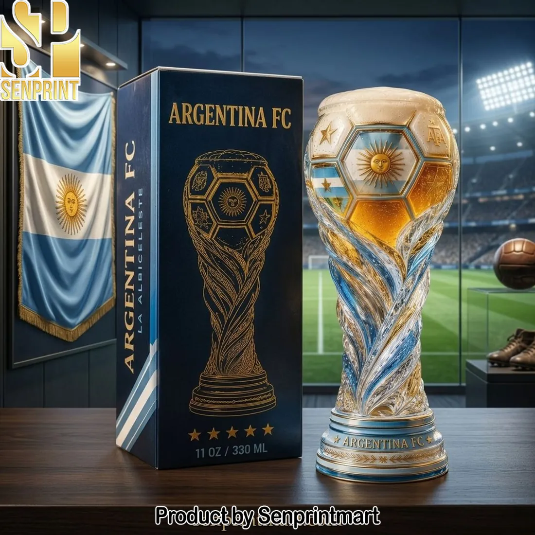 Argentina FC La Albiceleste Premium Soccer Trophy Beer Glass