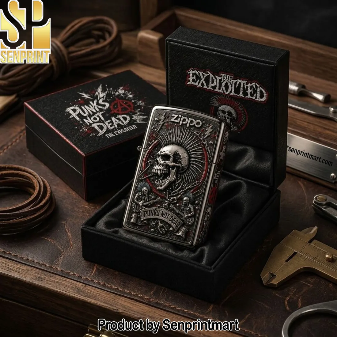 The Exploited Punks Not Dead 3D Mohawk Skull Premium Metal Zippo Lighter