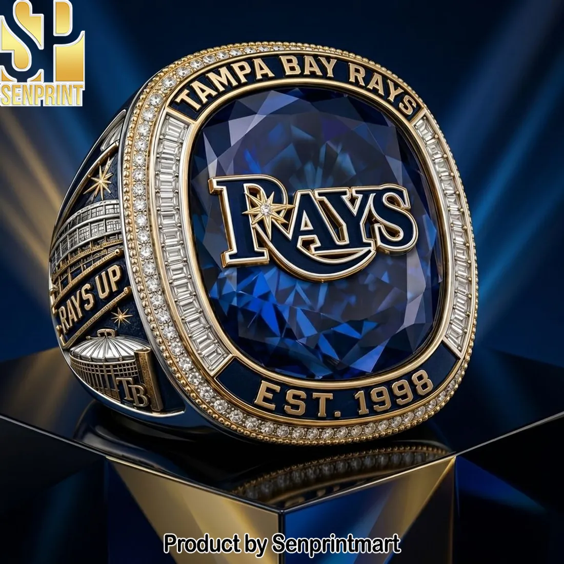 Tampa Bay Rays Est 1998 Commemorative Blue Crystal Championship Ring