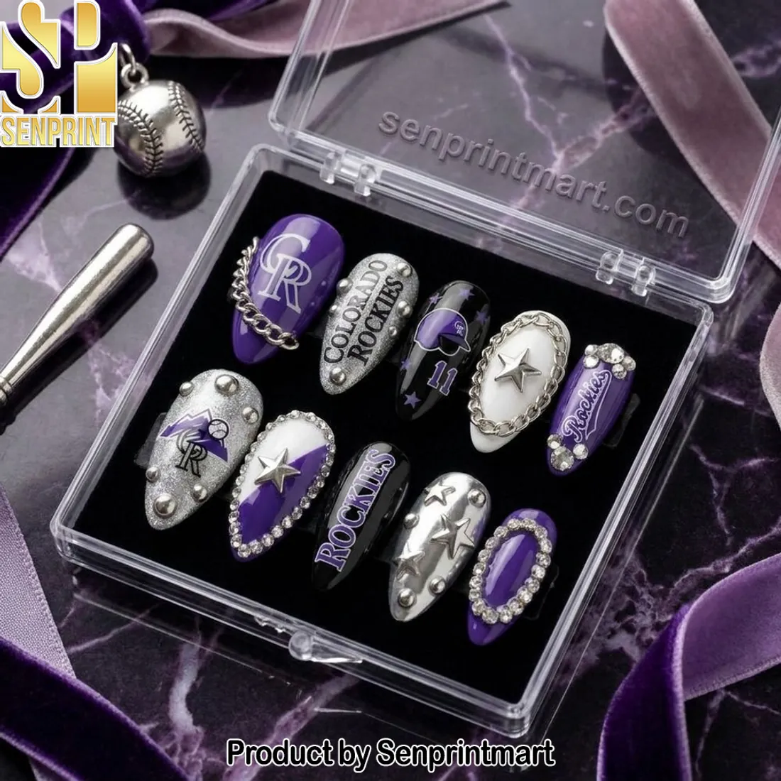 Colorado Rockies MLB Baseball Luxury 3D Handmade Press On Nails
