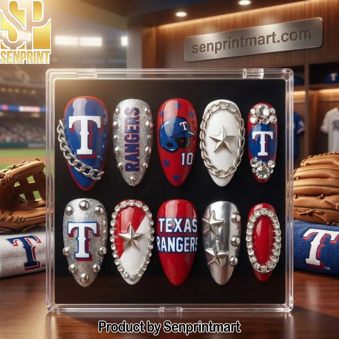 Texas Rangers MLB Baseball Luxury 3D Rhinestone Custom Press On Nails