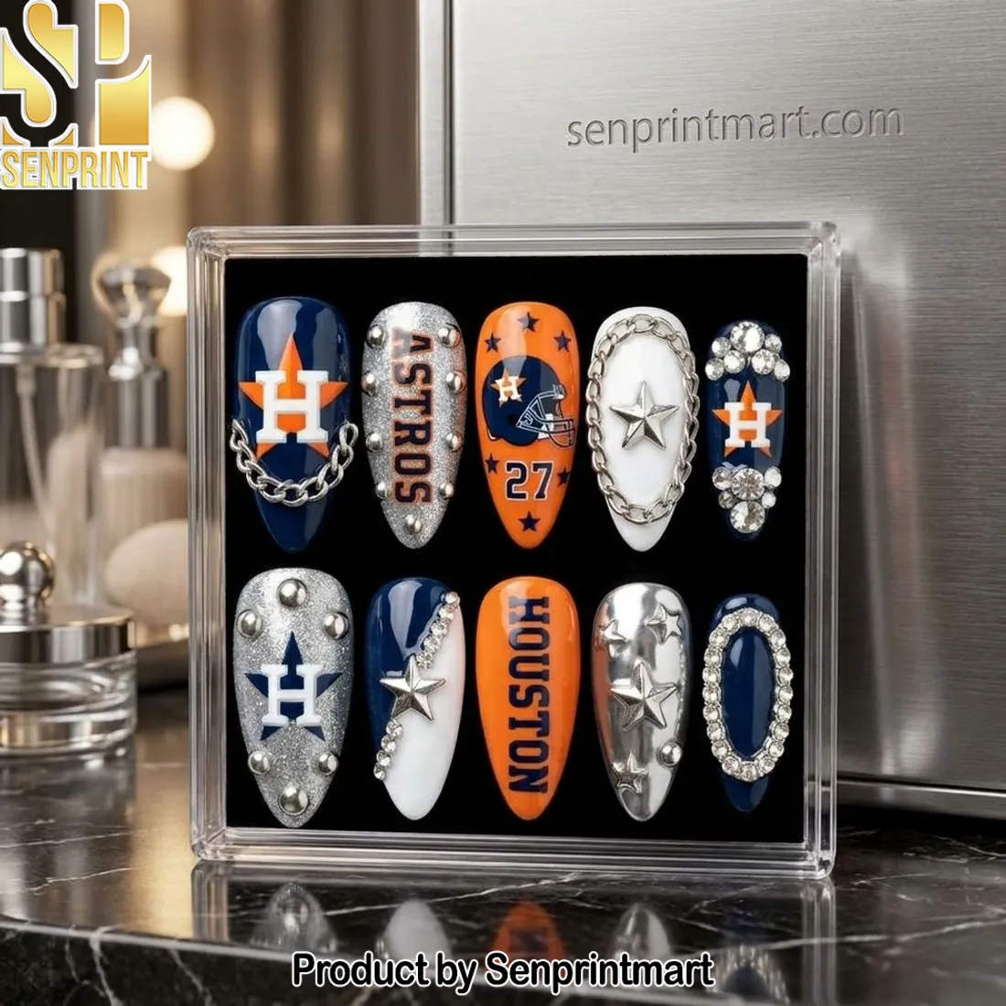 Houston Astros Game Day Custom 3D Luxury Press On Nails