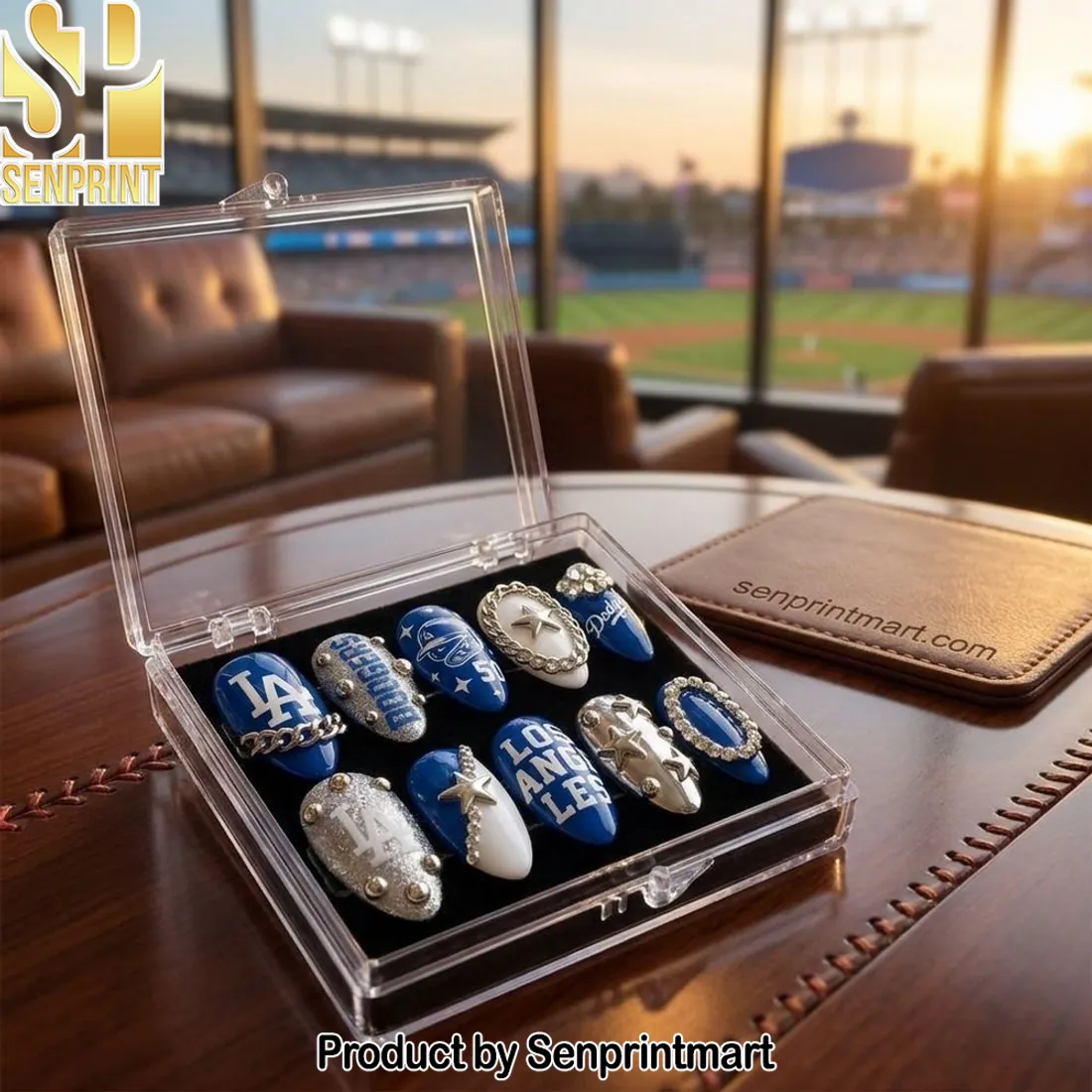 Los Angeles Dodgers Luxury 3D Rhinestone Glitter Press-On Nails