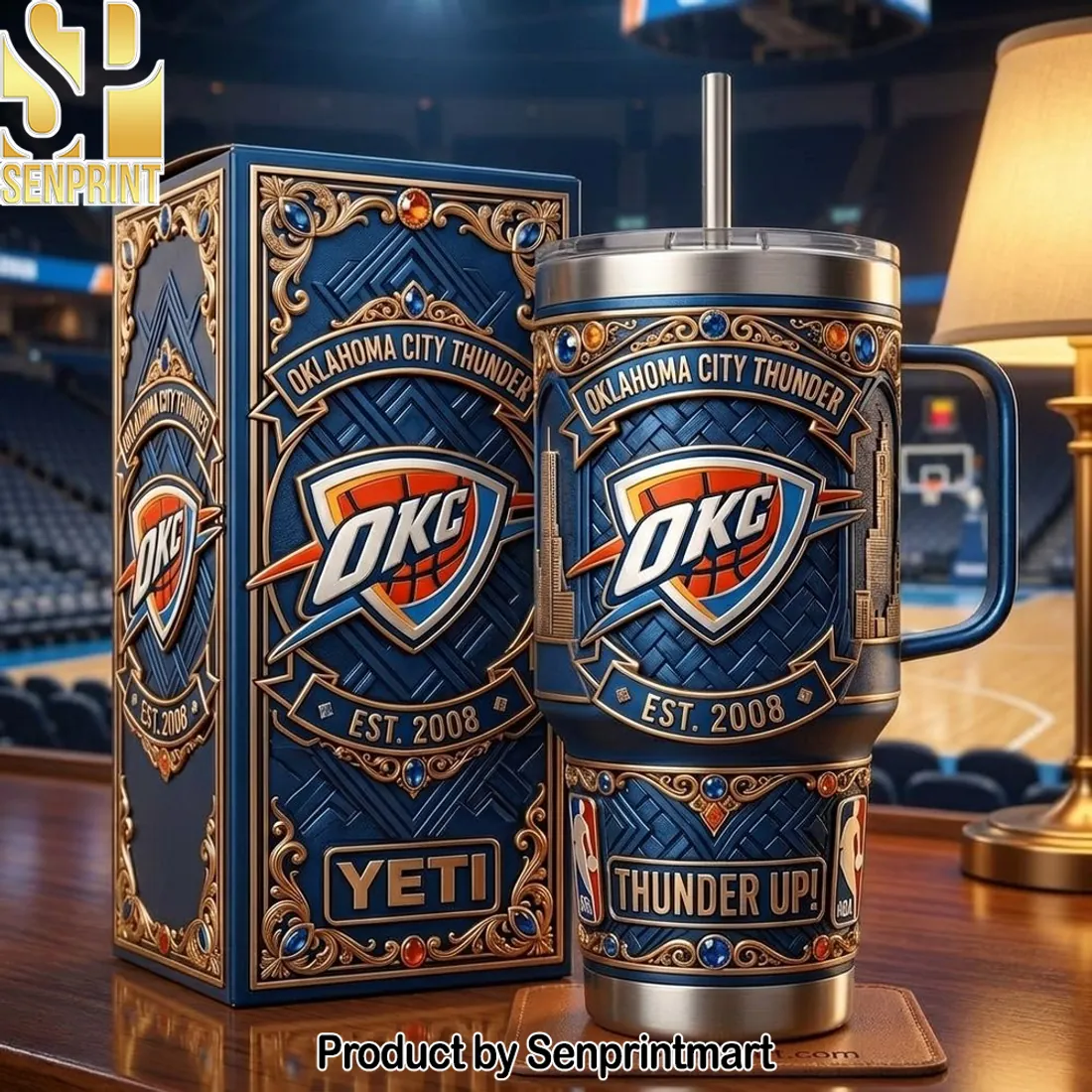 Oklahoma City Thunder Est 2008 Luxury 3D Embossed 40oz Tumbler With Handle