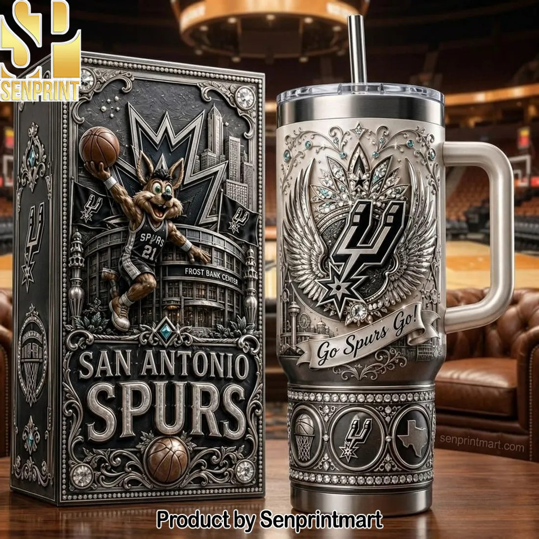 San Antonio Spurs Go Spurs Go 3D Embossed Silver 40oz Tumbler With Handle