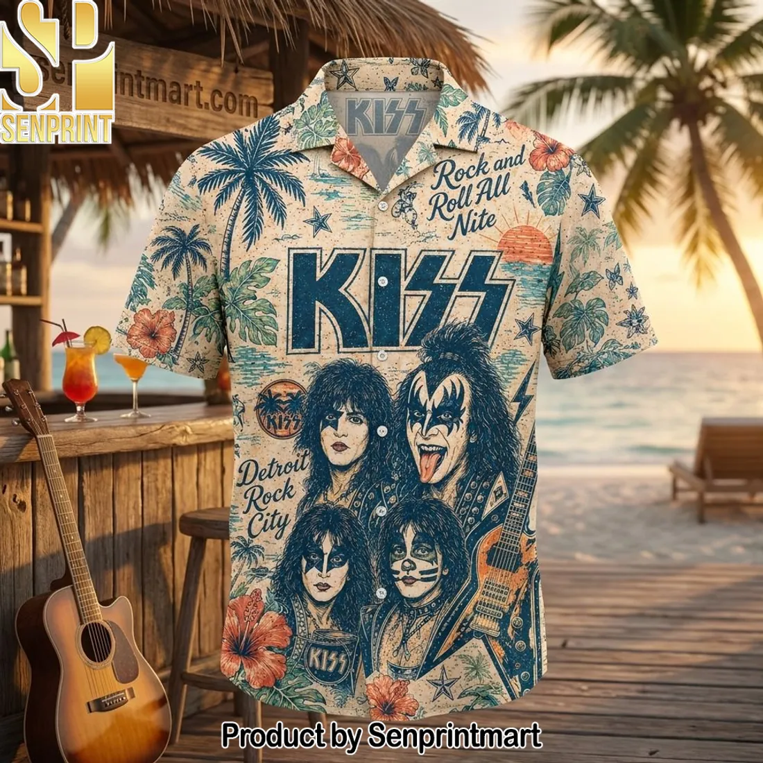 KISS Rock and Roll All Nite Vintage Tropical Hawaiian Shirt