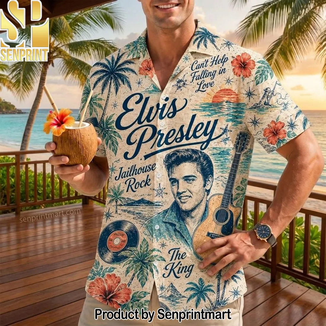 Elvis Presley The King Vintage Tropical Beach Hawaiian Shirt
