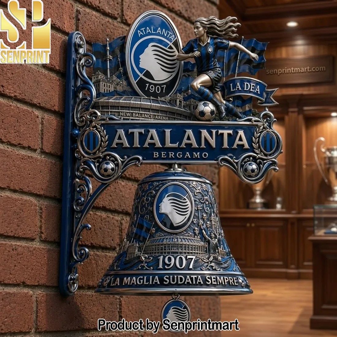 Atalanta Bergamo 1907 La Dea Commemorative 3D Ornate Hanging Wall Bell