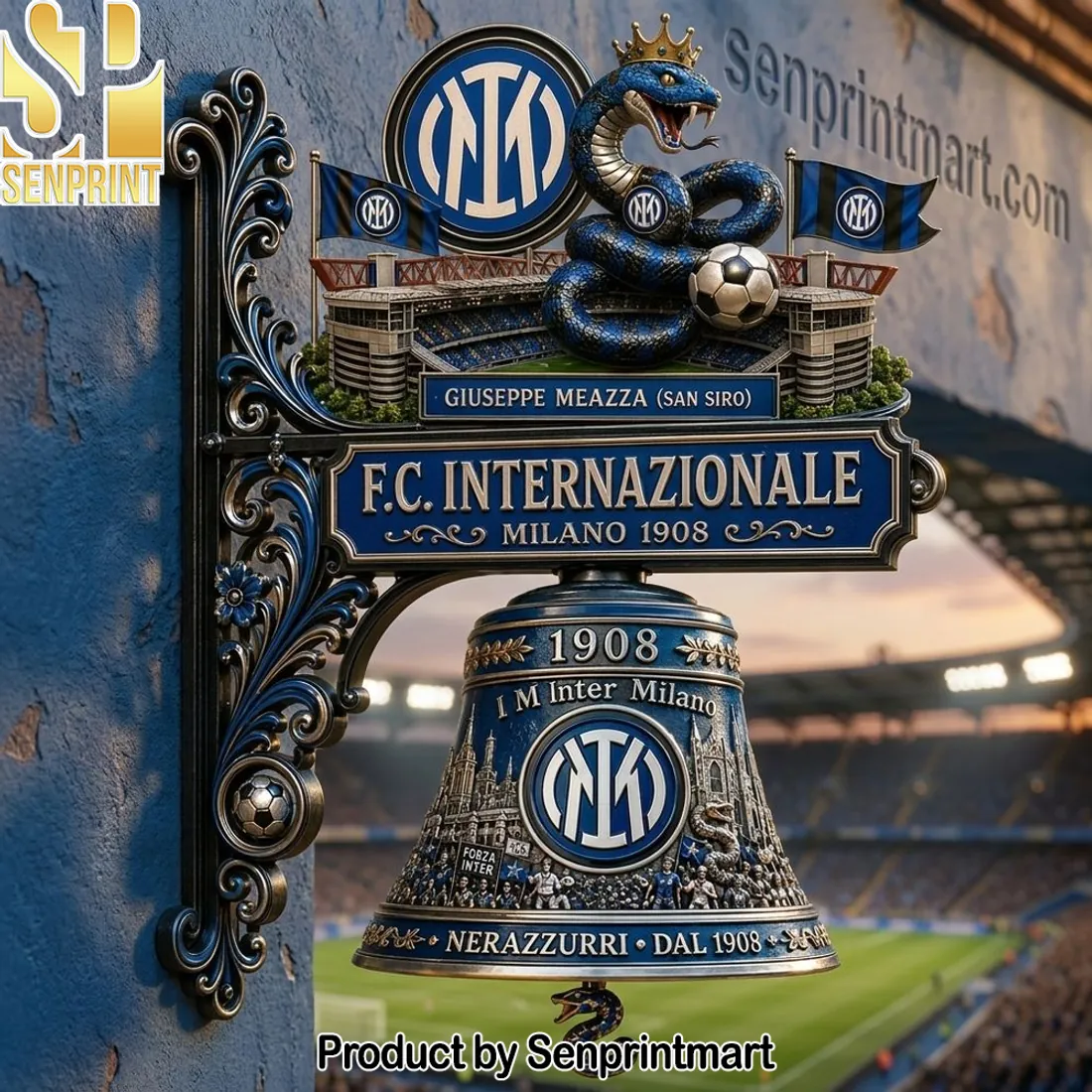 FC Internazionale Milano 1908 Vintage Ornate Metal Wall Bell