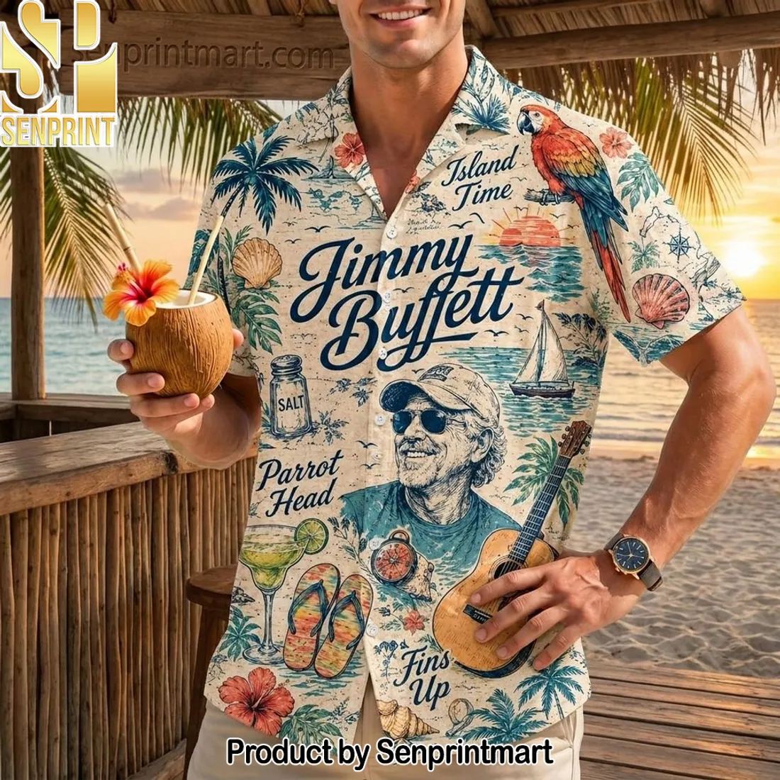 Jimmy Buffett Island Time Vintage Tribute Hawaiian Shirt