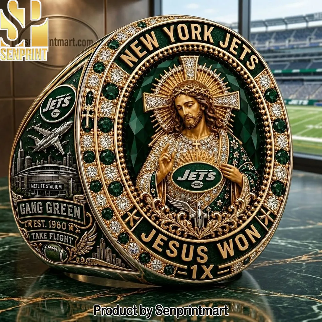 New York Jets Jesus Won Gang Green Commemorative Ring