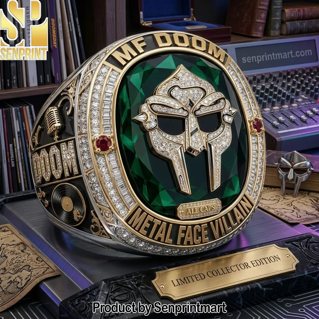 MF DOOM Metal Face Villain Iced Out Commemorative Ring