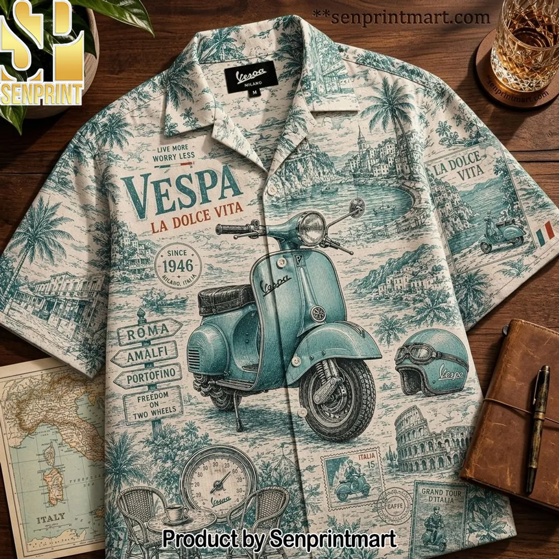 Vespa La Dolce Vita Vintage Italian Scooter Retro Summer Hawaiian Shirt