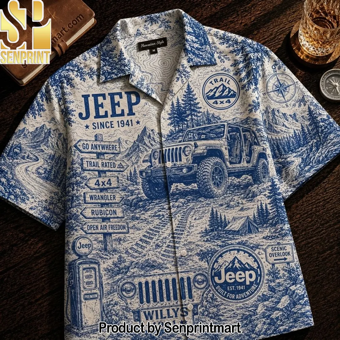 Jeep Since 1941 Vintage Off-Road Wrangler Rubicon Hawaiian Shirt