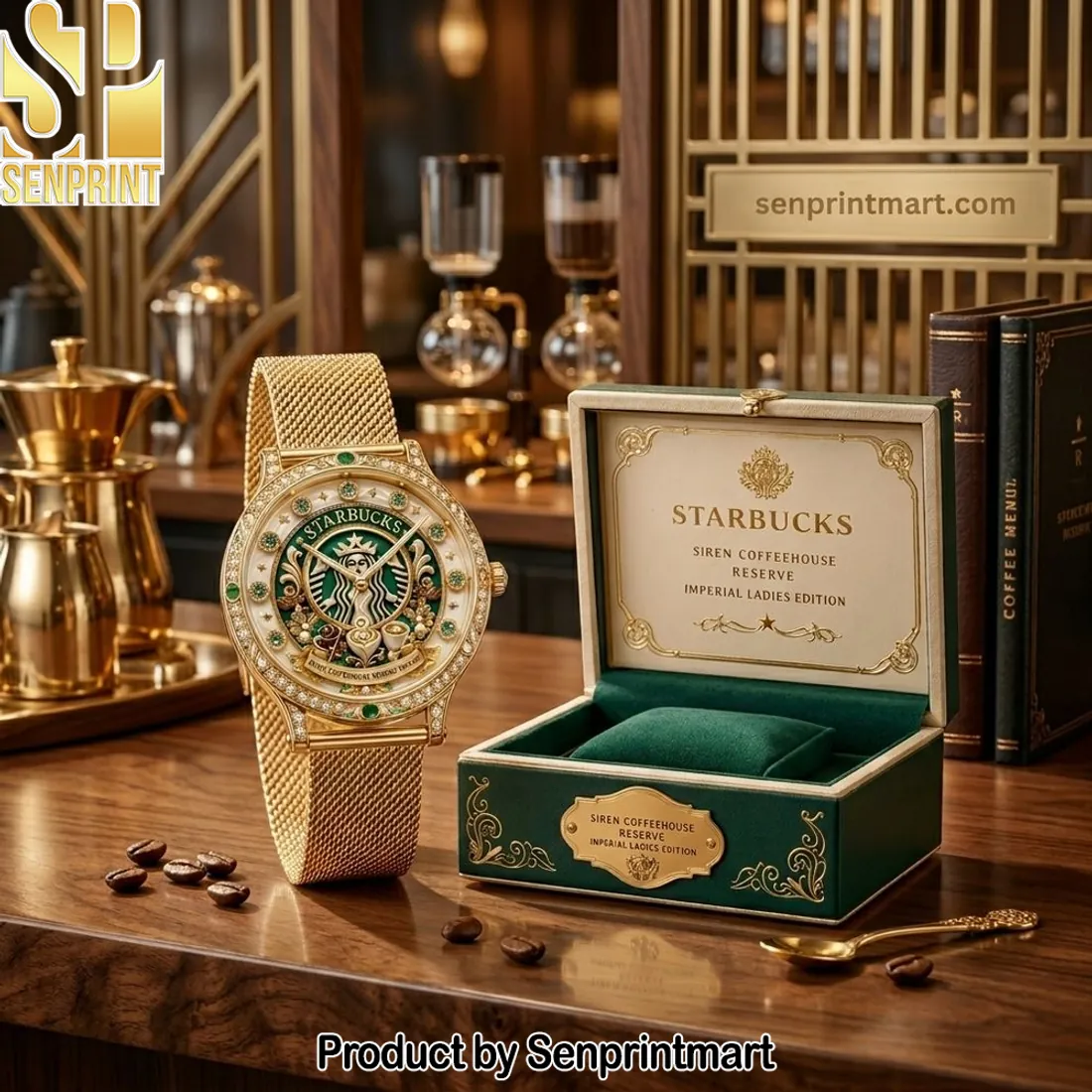 Starbucks Siren Coffeehouse Reserve Imperial Ladies Edition Luxury Gold Stainless Steel Watch
