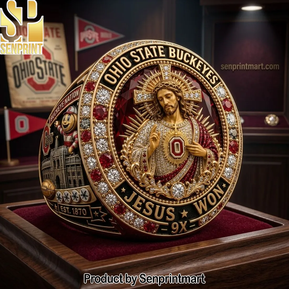 Ohio State Buckeyes Jesus Won Commemorative Gold Championship Ring