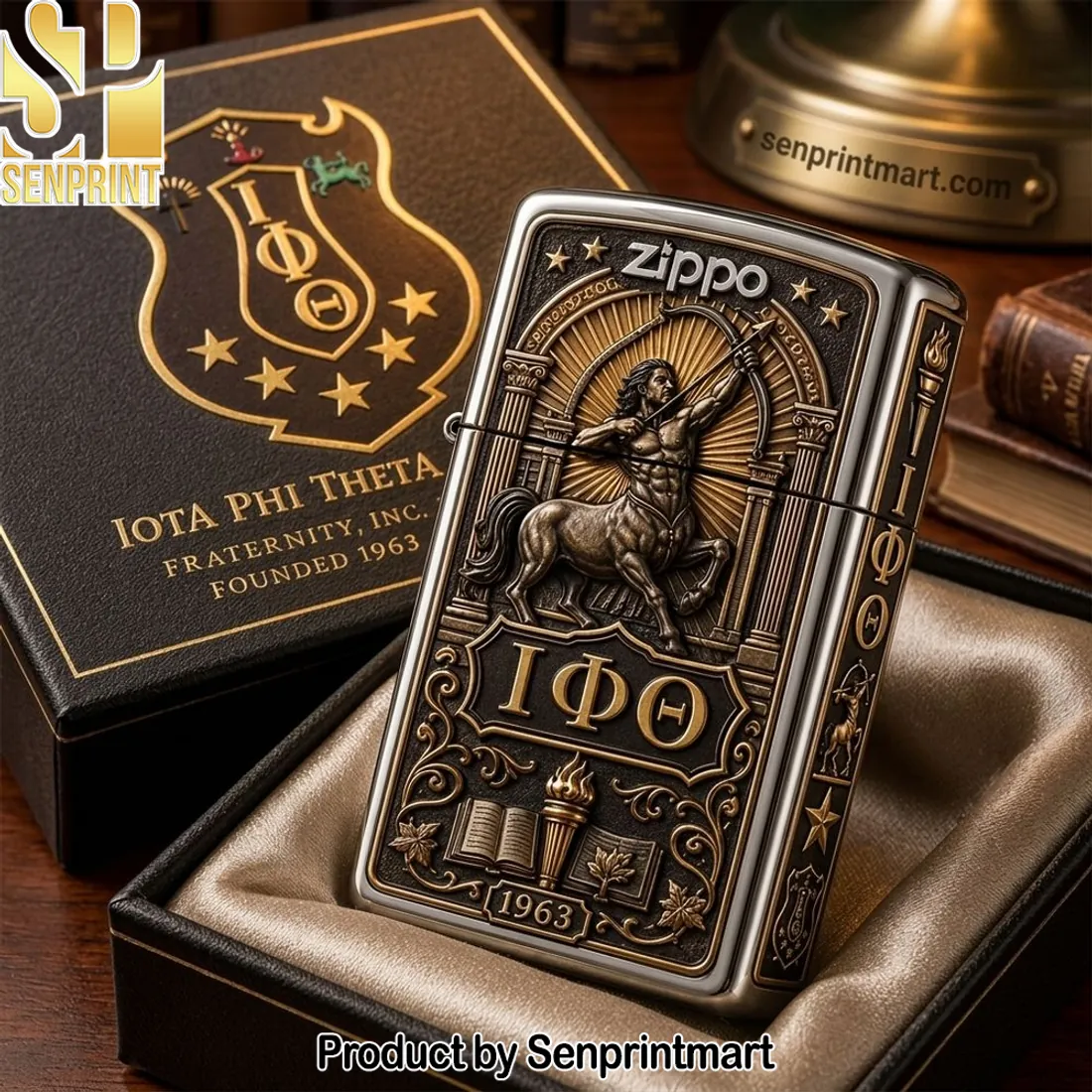 Iota Phi Theta 1963 Commemorative 3D Centaur Bronze Zippo Lighter