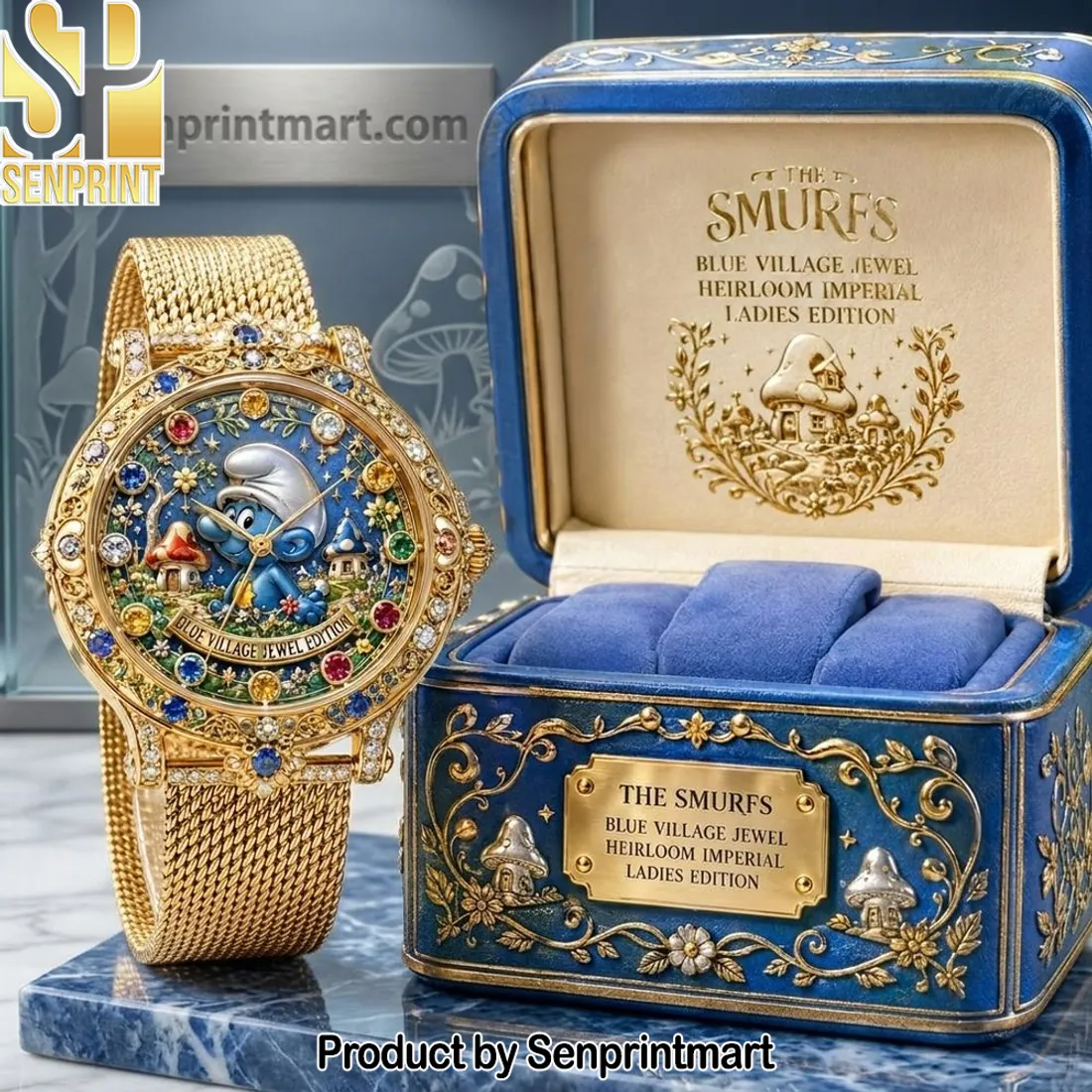 The Smurfs Blue Village Jewel Heirloom Imperial Ladies Edition Stainless Steel Watch