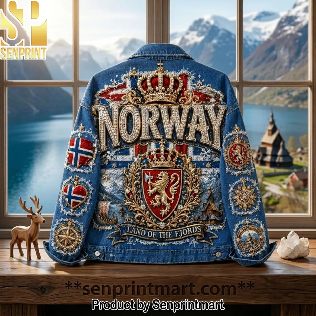 Norway Land of the Fjords Royal Crest Premium Denim Jacket