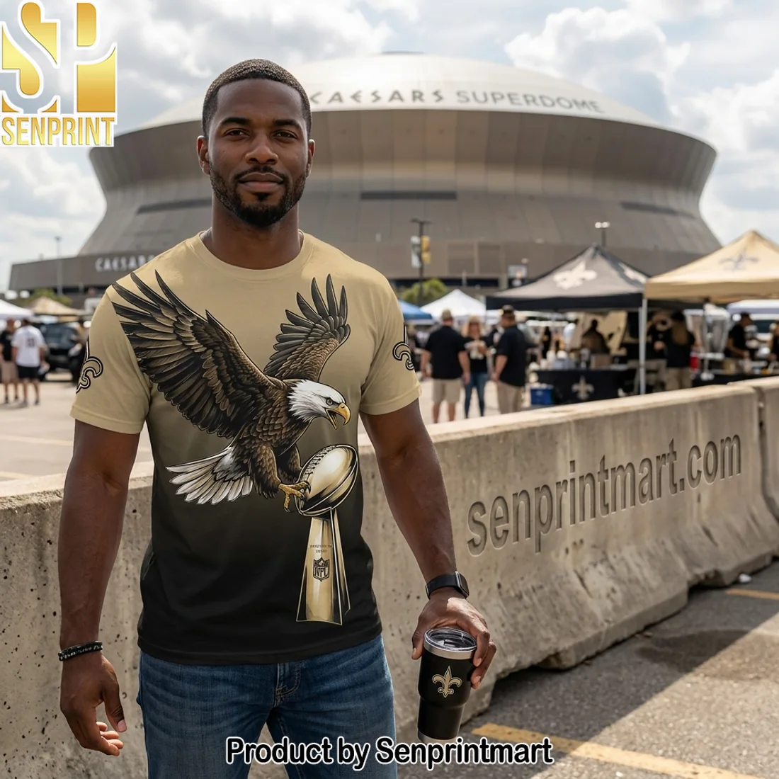 New Orleans Saints Aggressive Eagle Championship Trophy You Can Look But You Can’t Touch Gold and Black 3D Graphic T-Shirt