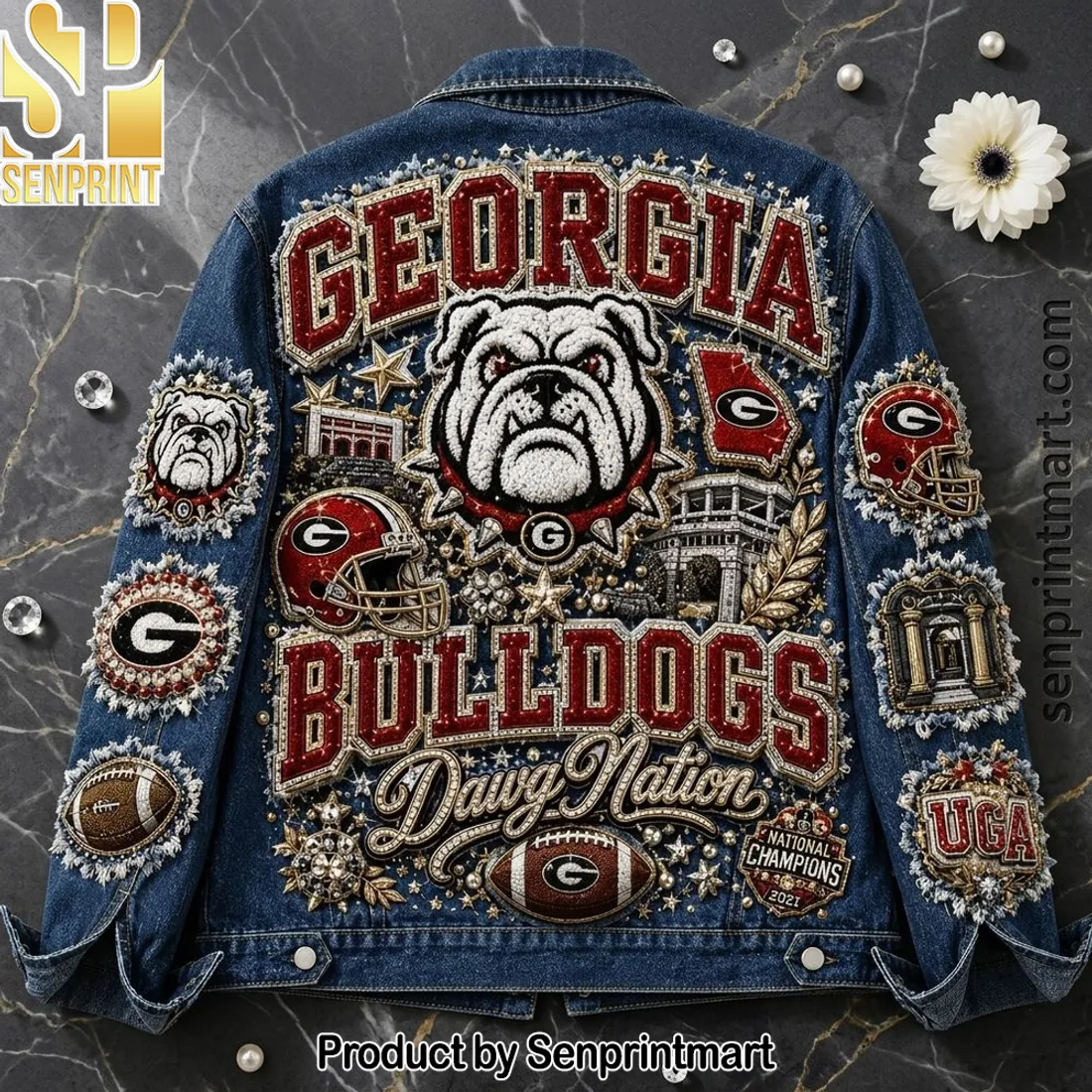 Georgia Bulldogs Dawg Nation Premium Embellished Denim Jacket