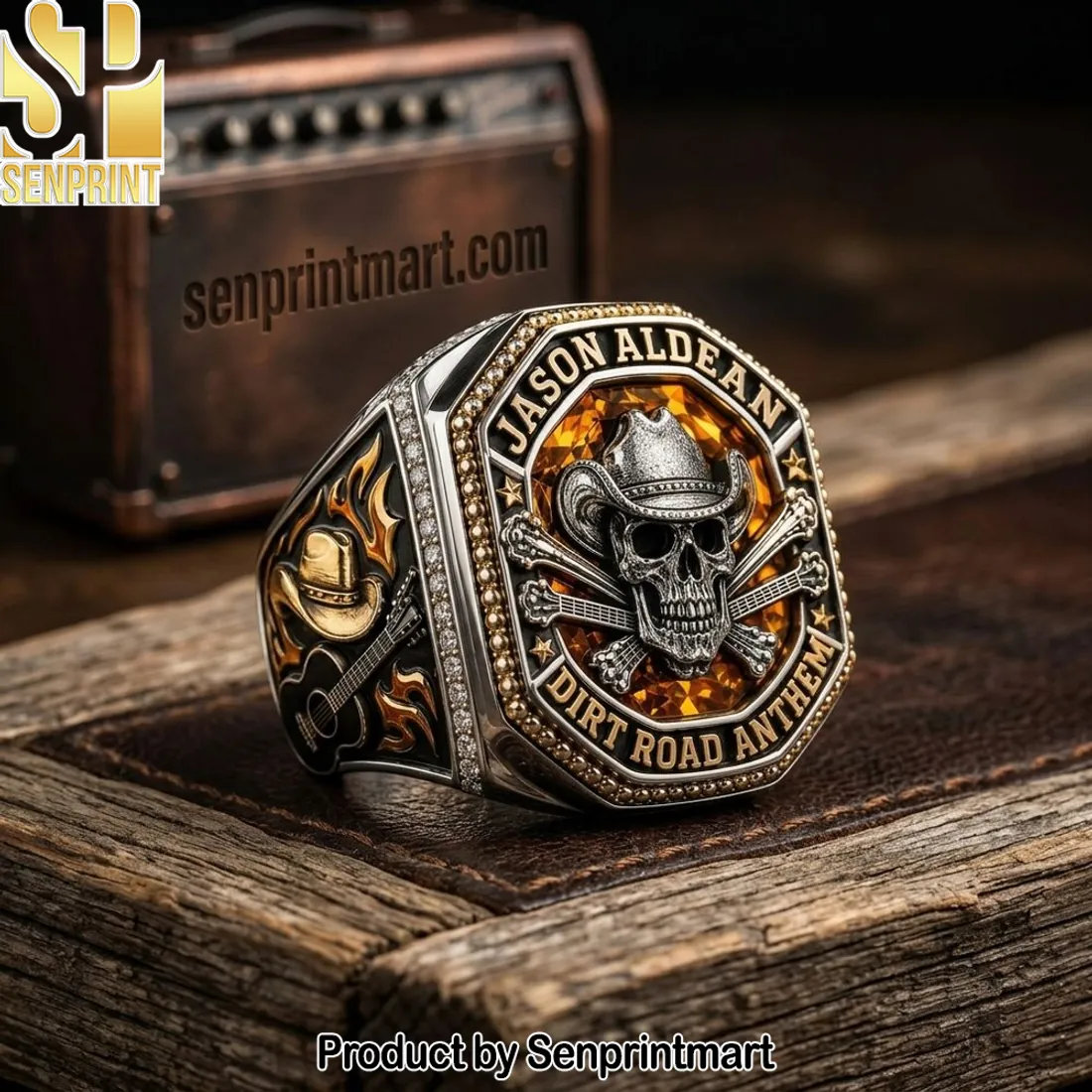 Jason Aldean Dirt Road Anthem Commemorative Cowboy Skull Ring